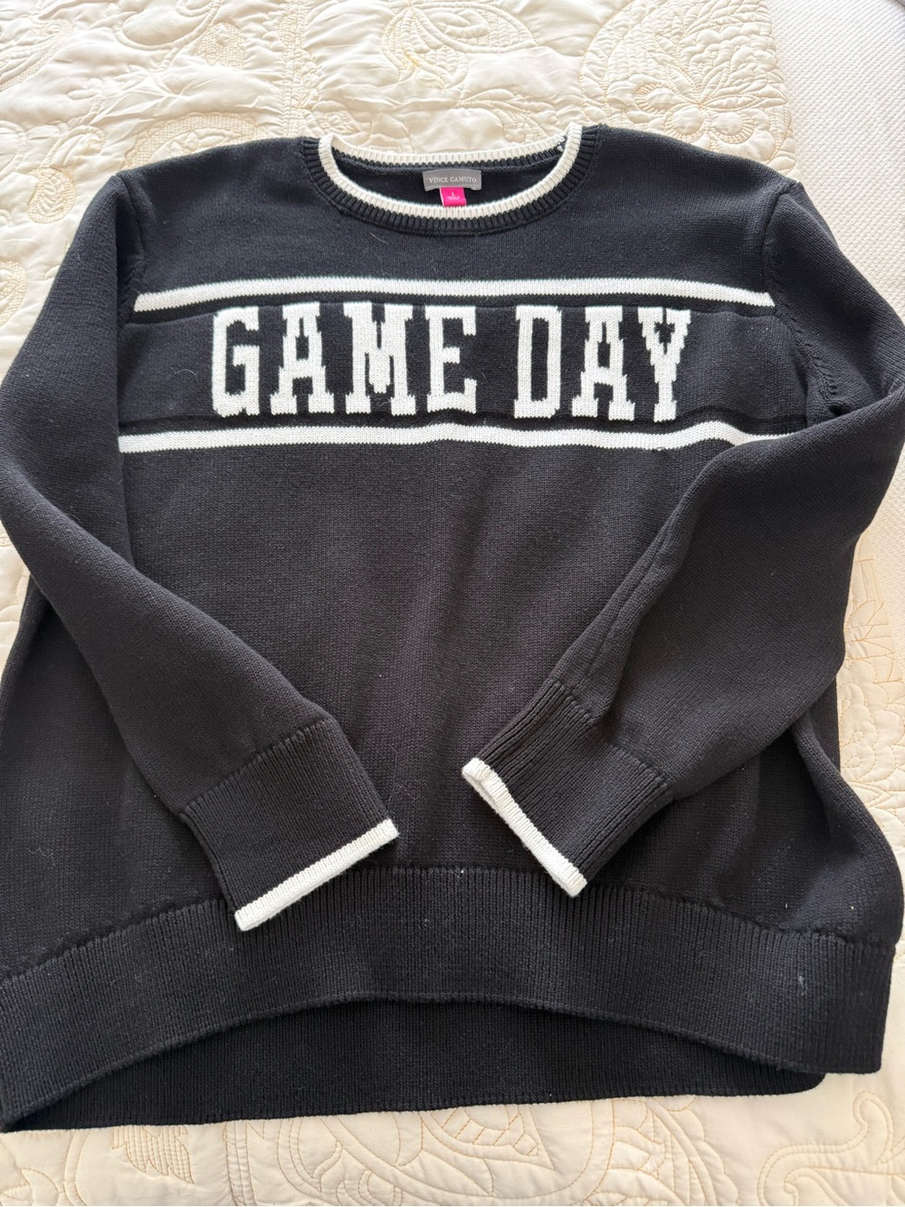 Vince Camuto Black "Game Day" Crewneck Sweater by